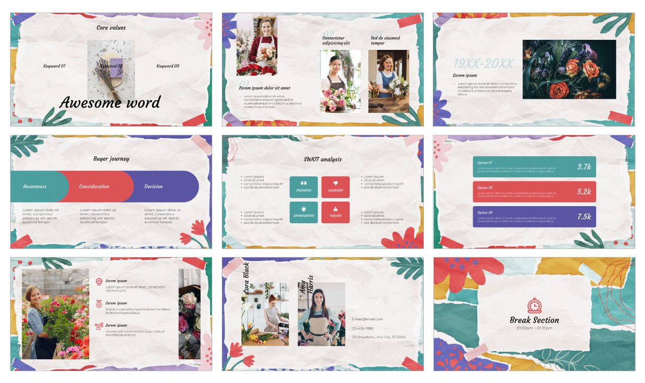 Floral Collage Google Slides PowerPoint Template Free Download