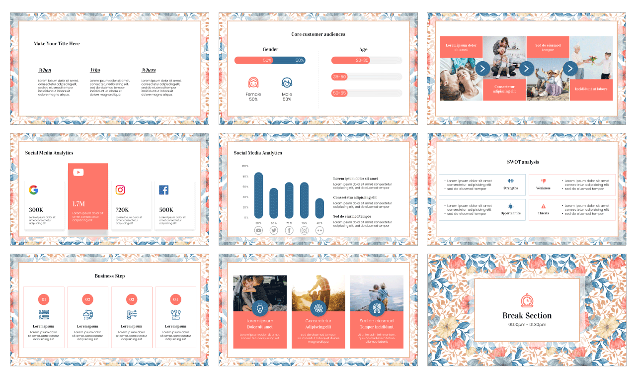 Flower Pattern MK Plan Google Slides PowerPoint Template Free Download