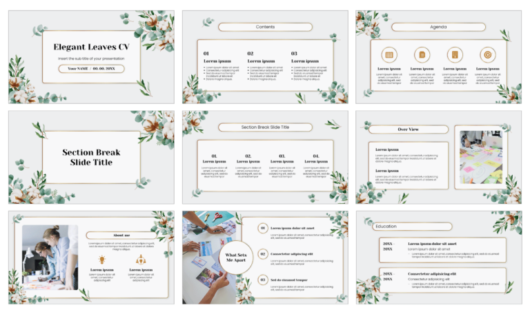 Elegant Leaves CV Google Slides Theme PowerPoint Template