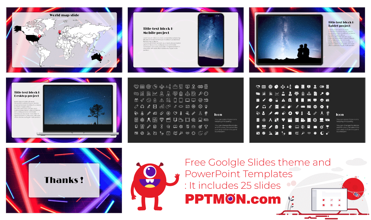 Neon Lights Google Slides PowerPoint Presentation Design