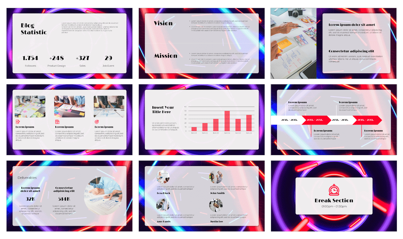 Neon Lights Google Slides PowerPoint Template Free Download