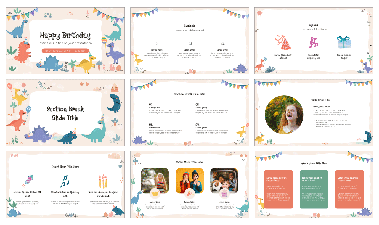 Dinosaurs Happy Birthday Free Google Slides PowerPoint Template