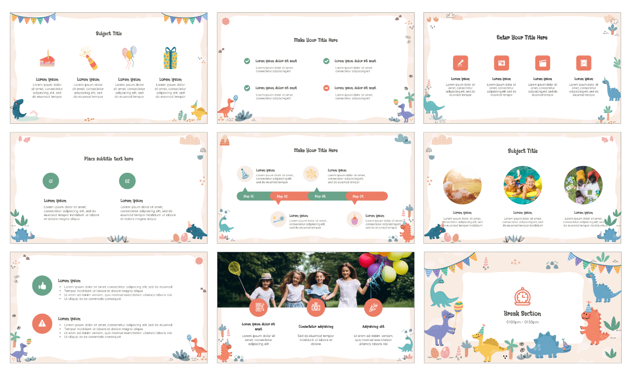 Dinosaurs Happy Birthday Google Slides PowerPoint Template Free Download