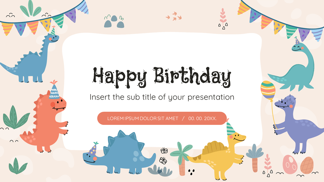 Dinosaurs Happy Birthday Google Slides PowerPoint Template