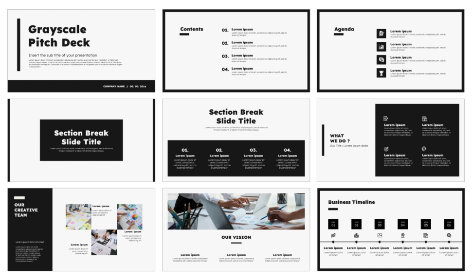 Grayscale Pitch Deck Free Google Slides PowerPoint Template