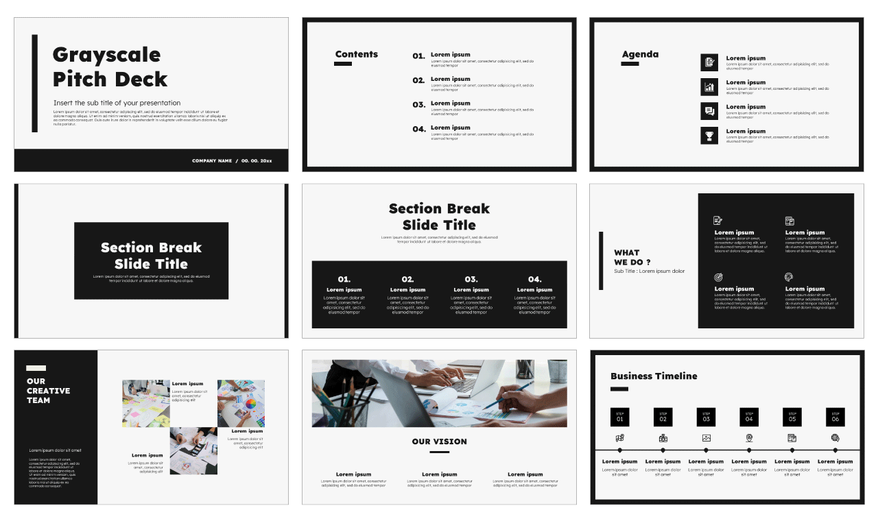 Grayscale Pitch Deck Google Slides Theme PowerPoint Template