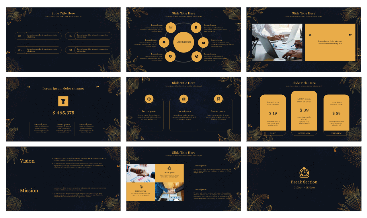 Botanical Line Pitch Deck Google Slides PowerPoint Template Free Download