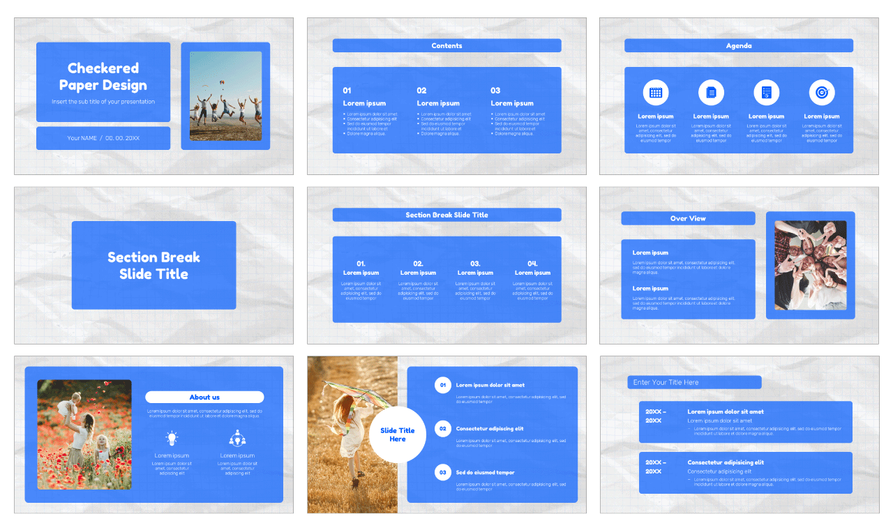 Checkered Paper Design Google Slides Theme PowerPoint Template