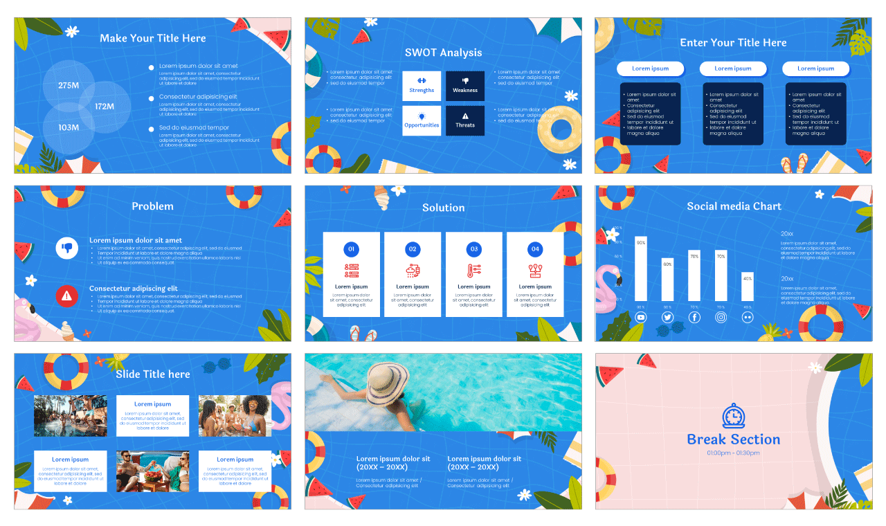 Swimming Pool Google Slides PowerPoint Template Free Download