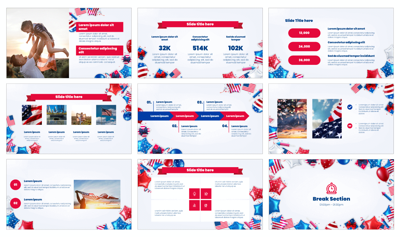 US Independence Day Celebration Google Slides Theme PowerPoint Template