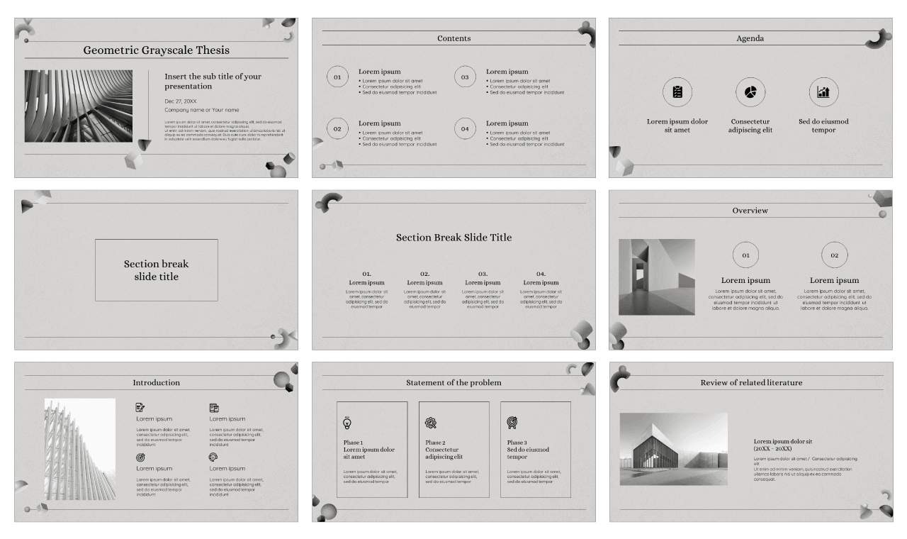 Geometric Grayscale Thesis Free Google Slides PowerPoint Templates