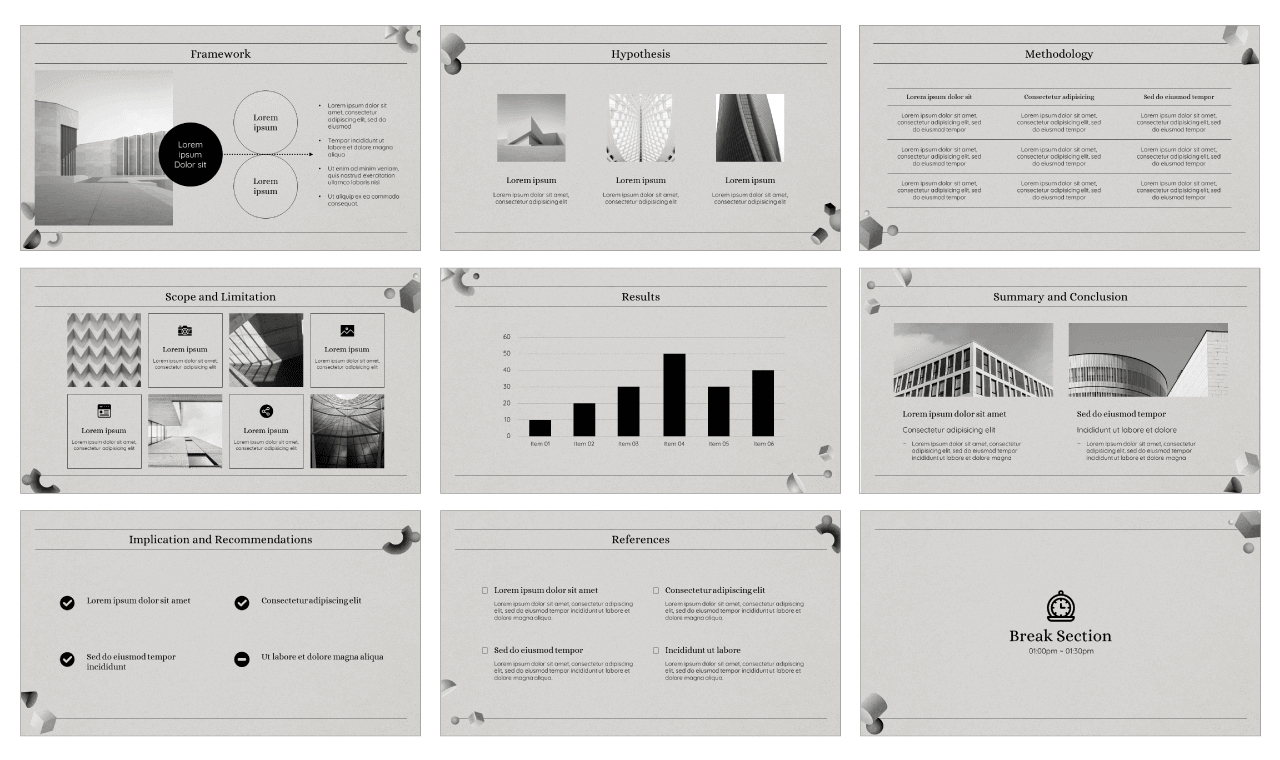 Geometric Grayscale Thesis Google Slides PowerPoint Templates Free Download