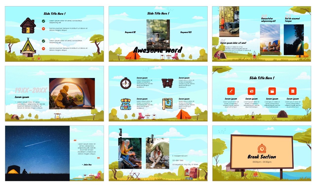 Happy Summer Camp Google Slides PowerPoint Template Free Download
