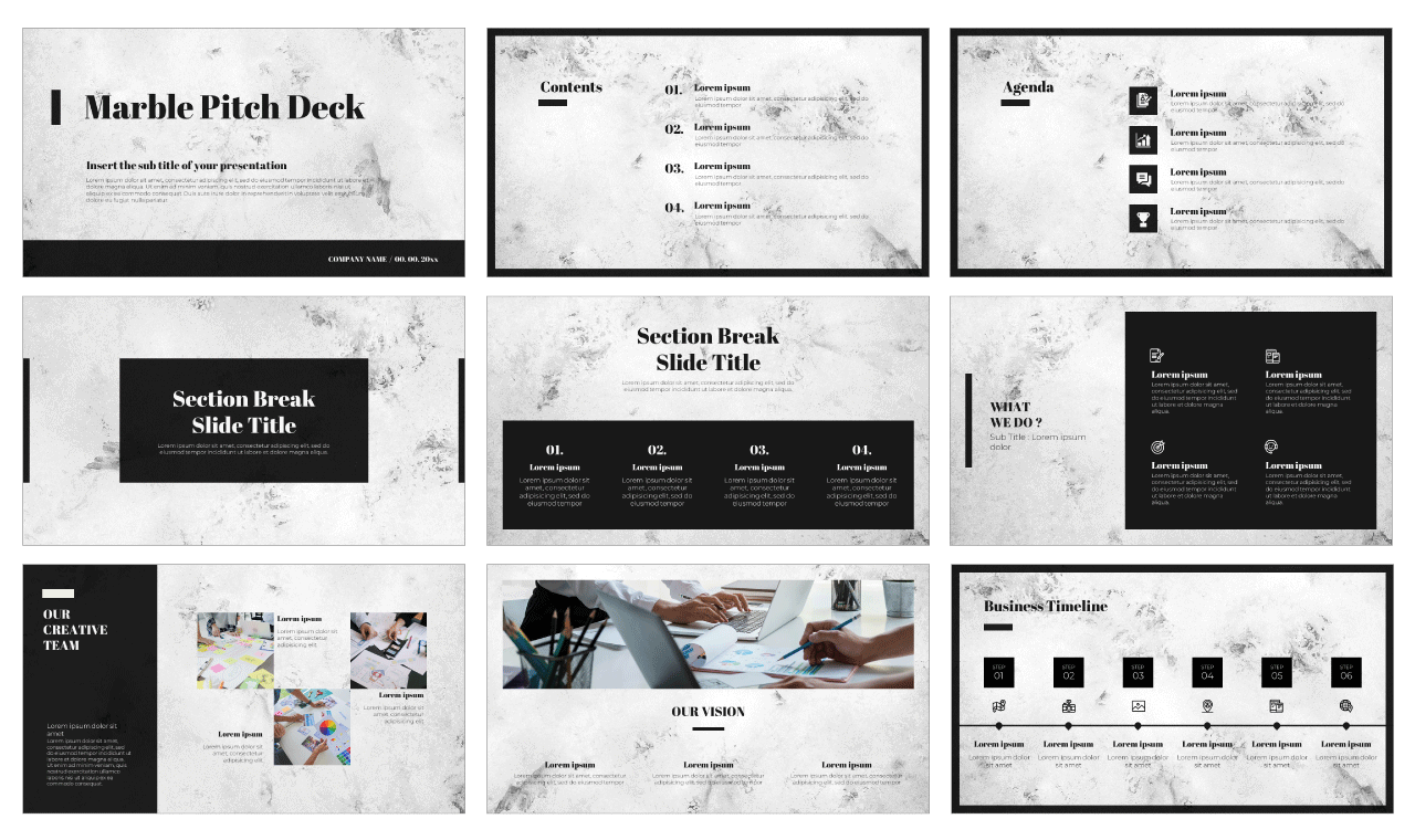 Marble Pitch Deck Free Google Slides Theme PowerPoint Template