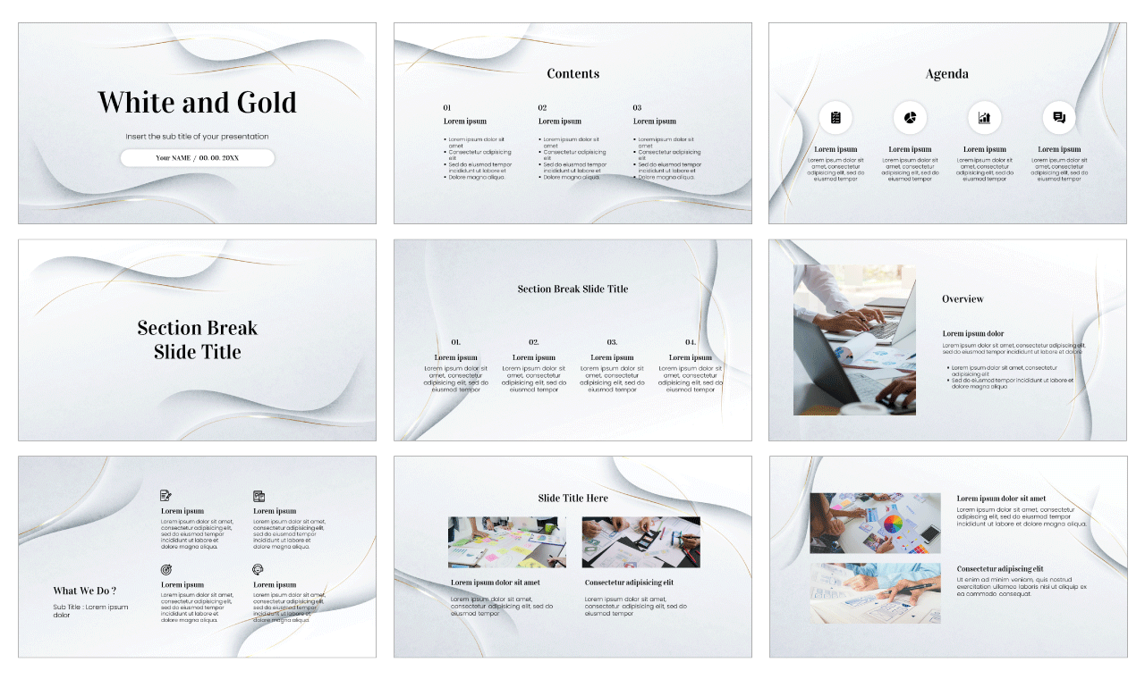 White and Gold Free Google Slides Theme PowerPoint Template