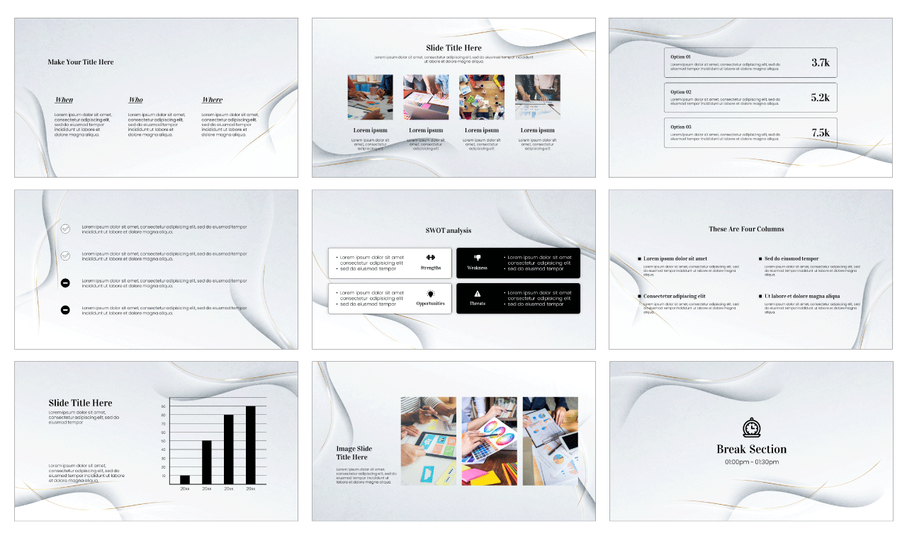 White and Gold Google Slides PowerPoint Templates Free Download