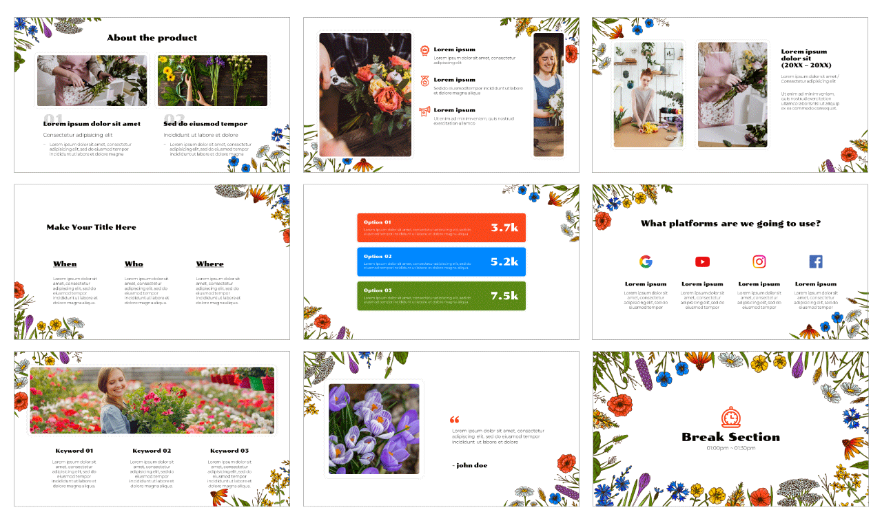 Summer Wildflowers Google Slides PowerPoint Templates Free Download