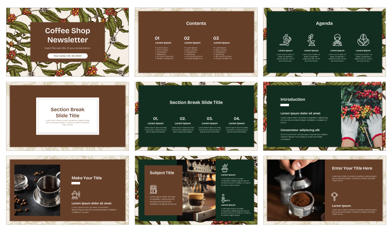 Coffee Shop Newsletter Google Slides Theme PowerPoint Template