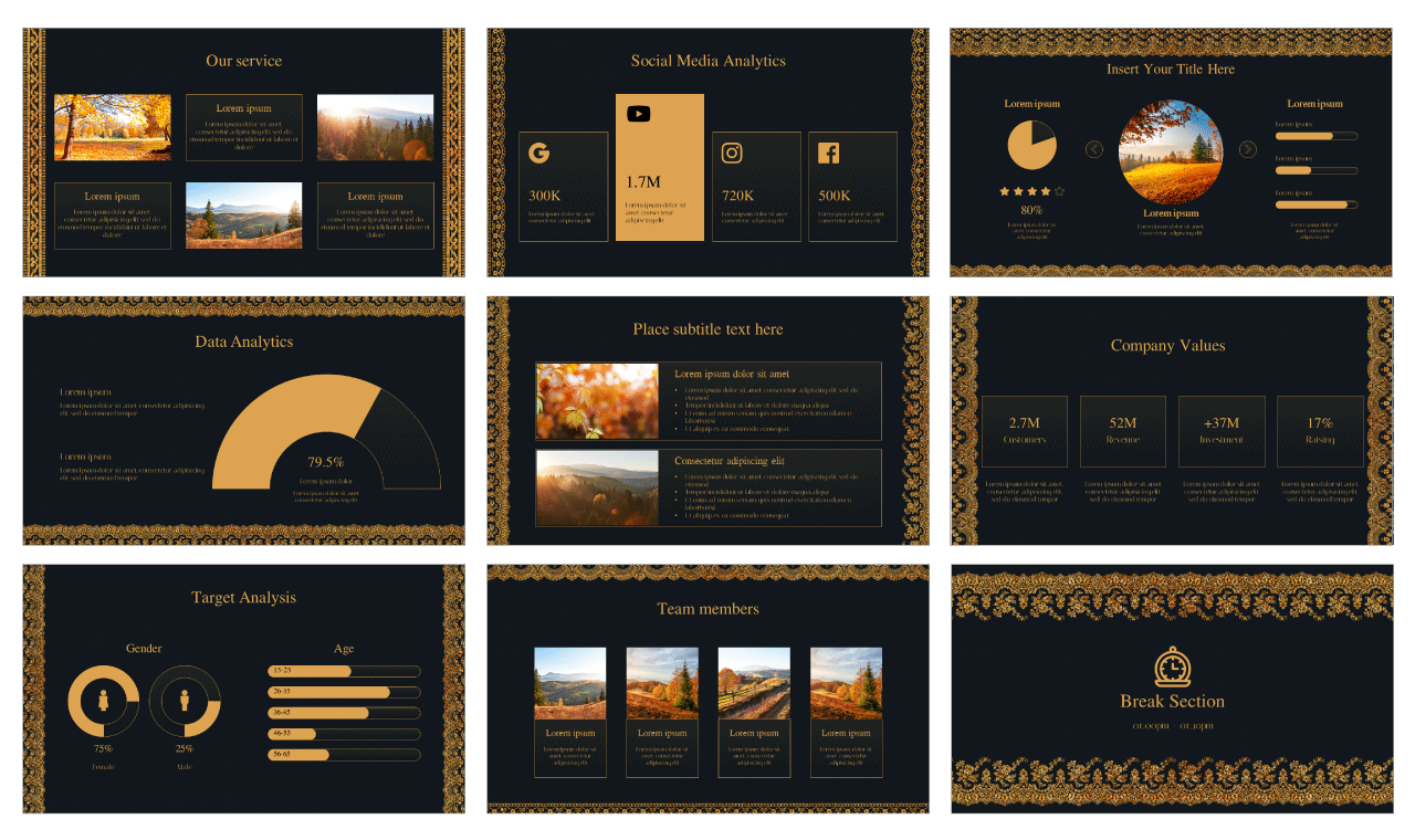 Golden Lace Pattern Google Slides PowerPoint Templates Free Download