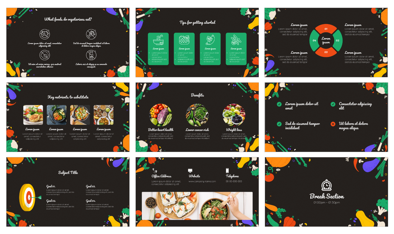 Healthy Vegetarian Recipes Google Slides PPT Templates Design
