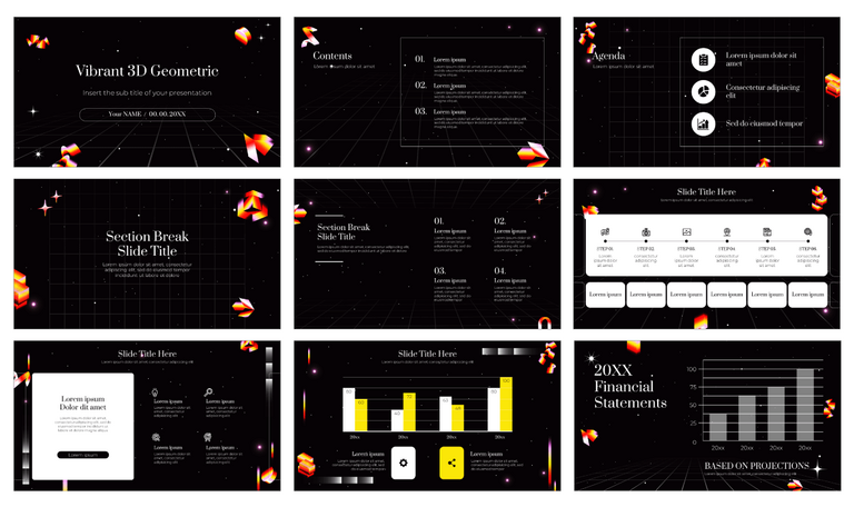 Vibrant 3D Geometric Google Slides Theme PowerPoint Template