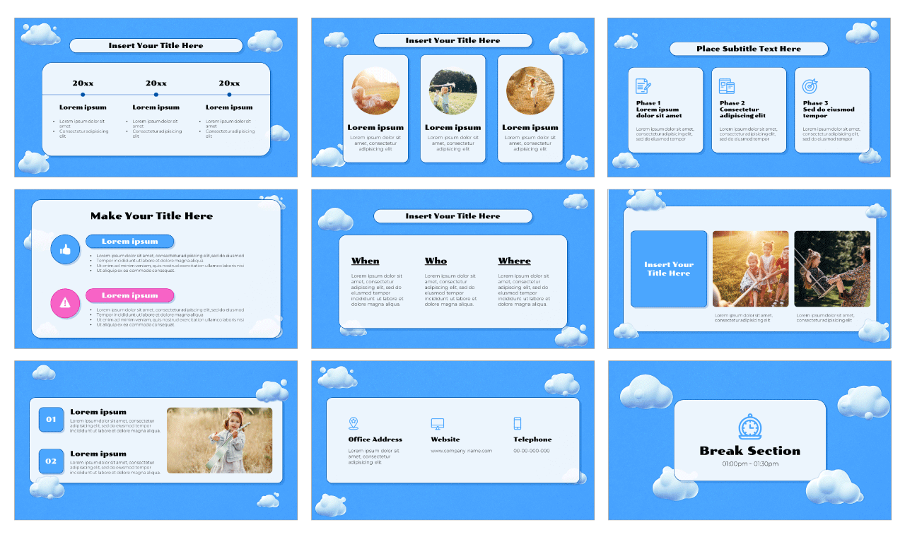 Blue Sky with Clouds Google Slides PowerPoint Template Design