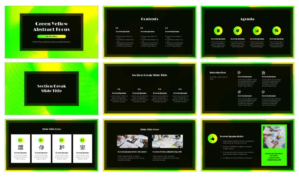 Green Yellow Abstract Focus Google Slides PowerPoint Templates