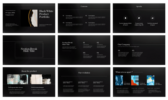 Black White Product Portfolio Google Slides PowerPoint Templates