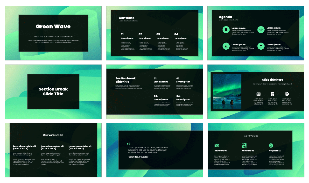 Green Presentation Design Google Slides Theme PowerPoint Template