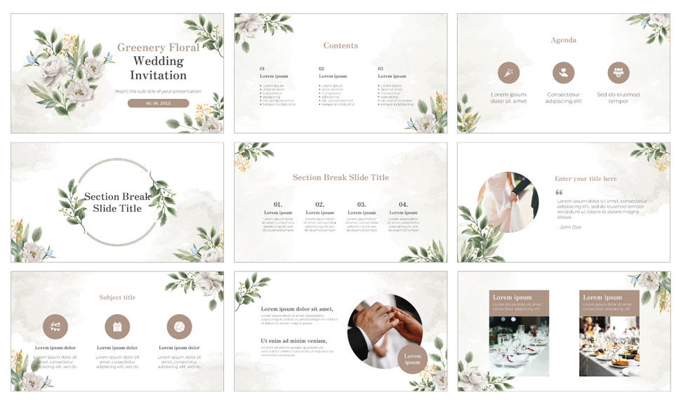 Greenery Floral Wedding Invitation Google Slides PPT Templates