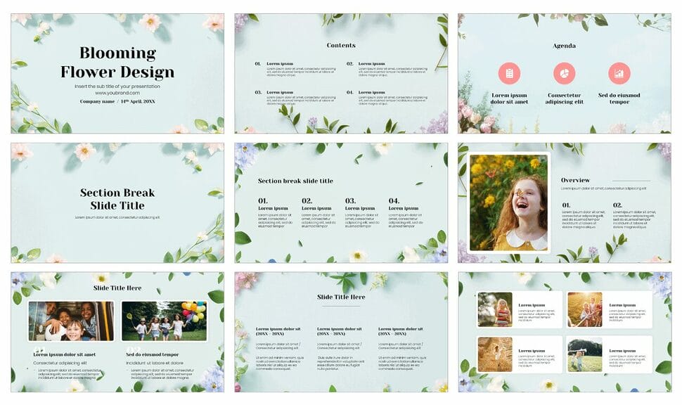 Blooming Flower Design Free Google Slides PowerPoint Templates