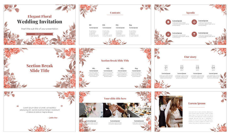 Elegant Floral Wedding Invitation Google Slides PowerPoint Theme