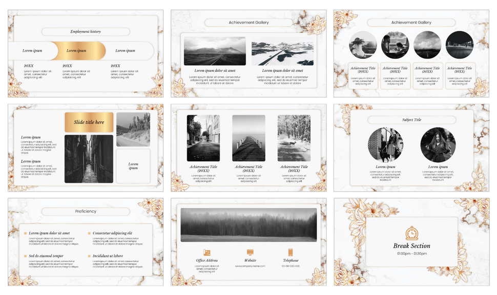 Elegant Marble CV Google Slides Theme PowerPoint Template