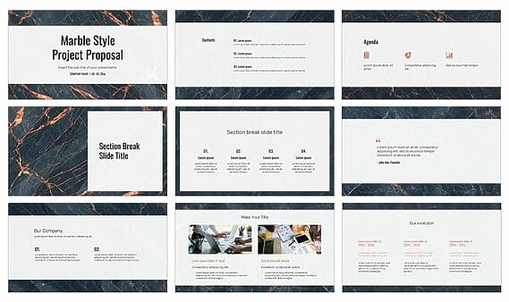 Marble Style Project Proposal Google Slides PowerPoint Templates