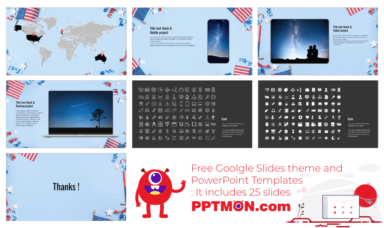 US Independence Day Design Google Slides Theme PowerPoint Template