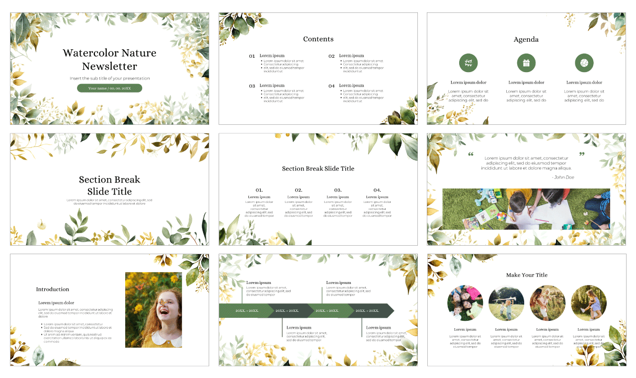 Watercolor Leaves Free Google Slides Theme PowerPoint Template