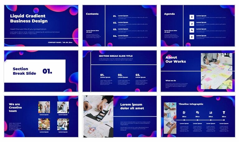 Slide Layout Designs Liquid Gradient Business Design Google Slides PPT Templates