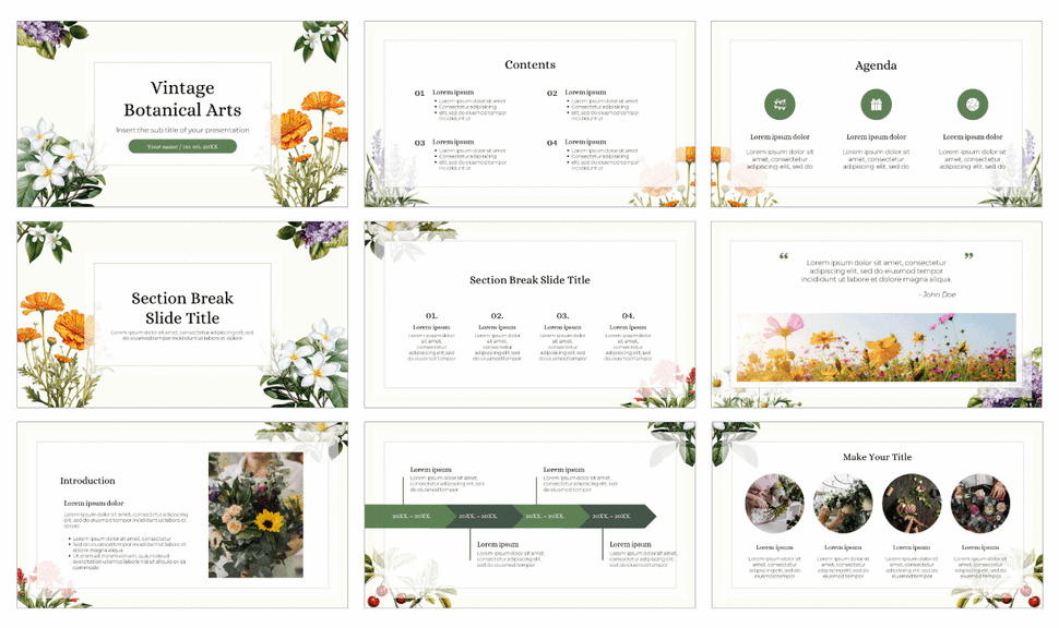 Vintage Botanical Arts Google Slides Theme PowerPoint Template