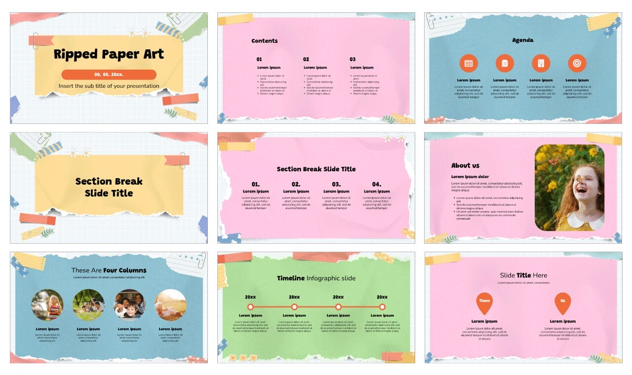 Ripped Paper Art Google Slides Themes Powerpoint Templates