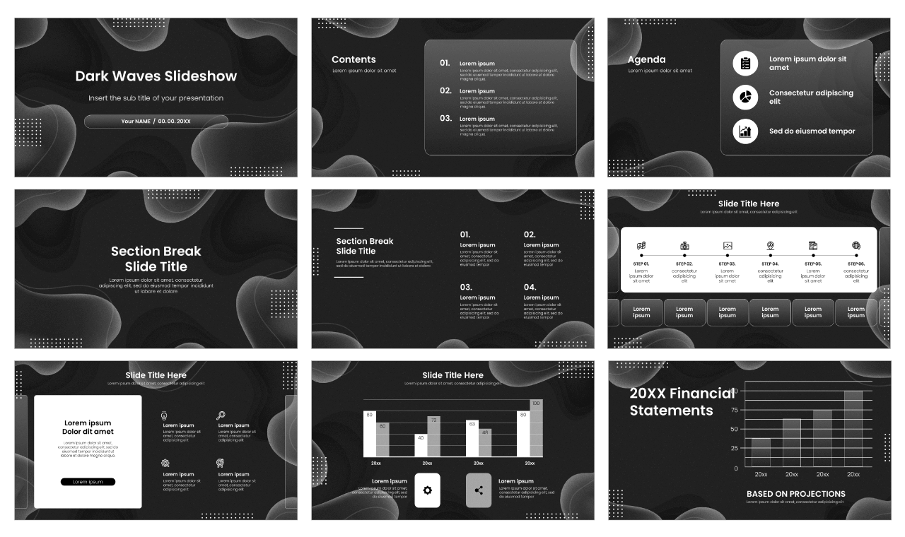 Dark Waves Slideshow Google Slides Themes PowerPoint Templates