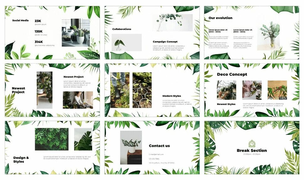 Tropical Green Leaves Google Slides Theme PowerPoint Template