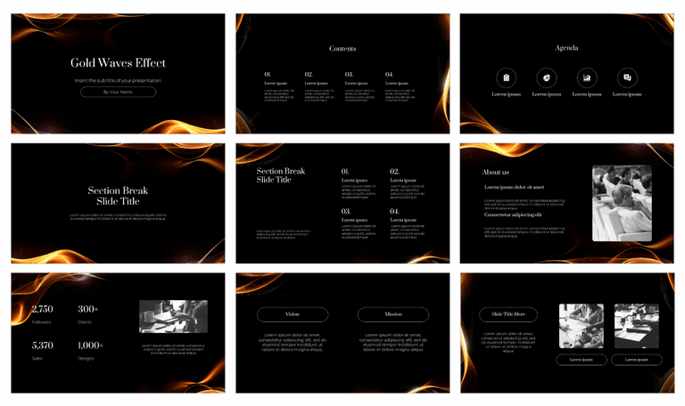 Gold Color Slide Gold Waves Effect Google Slides Themes PowerPoint Templates