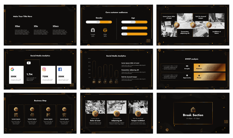 Black Wave Pitch Deck Google Slides Theme PowerPoint Template