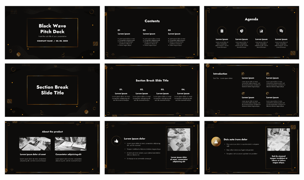 Black Wave Pitch Deck Google Slides Theme PowerPoint Template