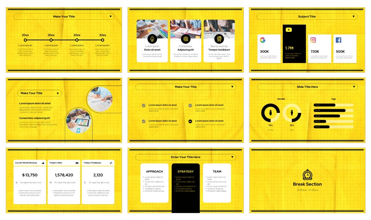 Black and Yellow Google Slides Theme PowerPoint Templates