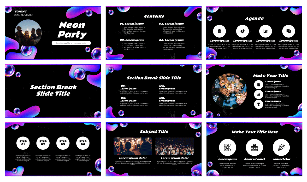 Creative Neon Party Google Slides Themes PowerPoint Templates