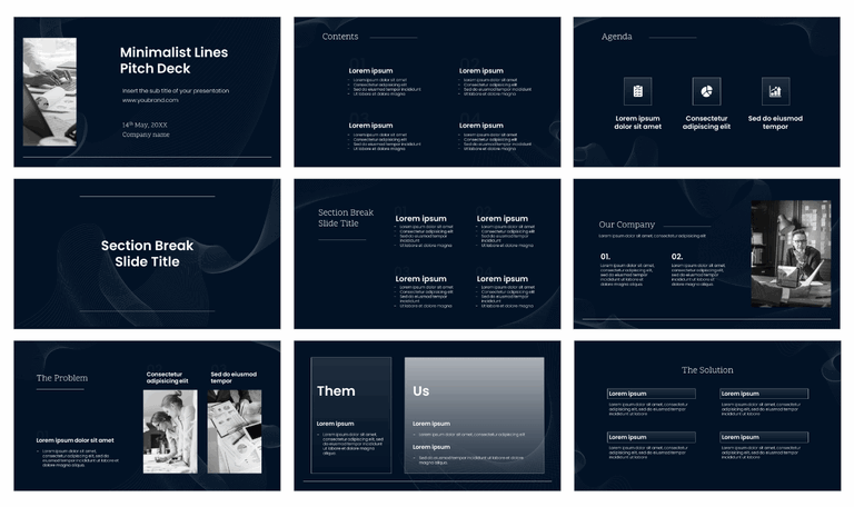 Minimalist Lines Pitch Deck Google Slides PowerPoint Templates