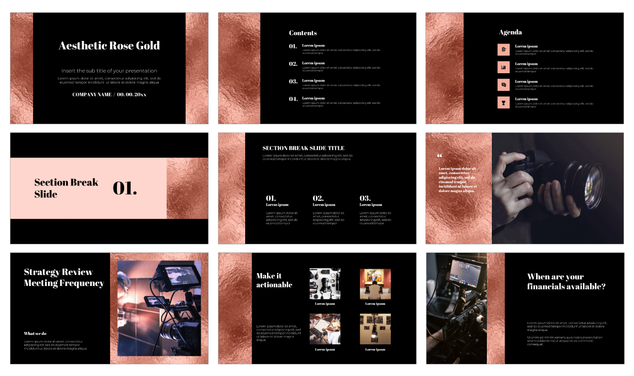 Aesthetic Rose Gold Google Slides Themes and PowerPoint Templates