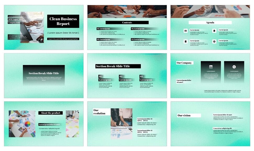 Clean Business Report Google Slides Theme PowerPoint Template