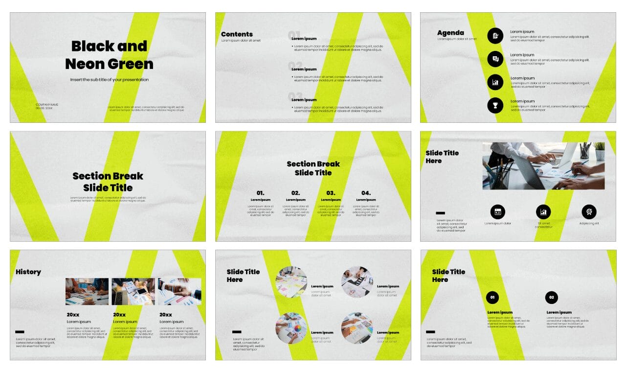 Black and Neon Green Google Slides Theme PowerPoint Template